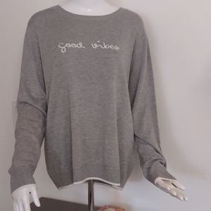 Rachel Zoe GOOD VIBES Gray Cashmere Knit Sweater